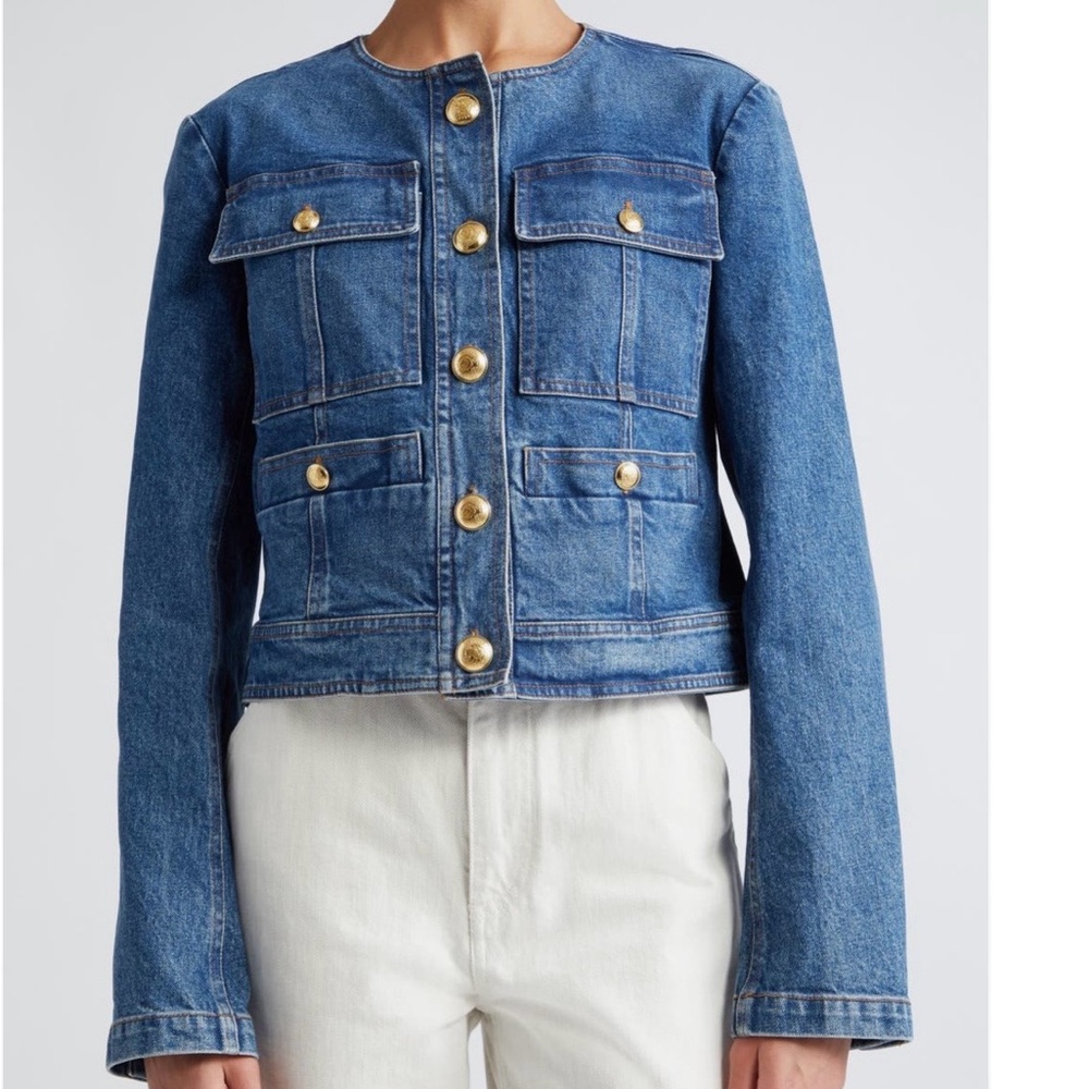 A.L.C. Cleo Crop Denim Jacket with Gold Buttons